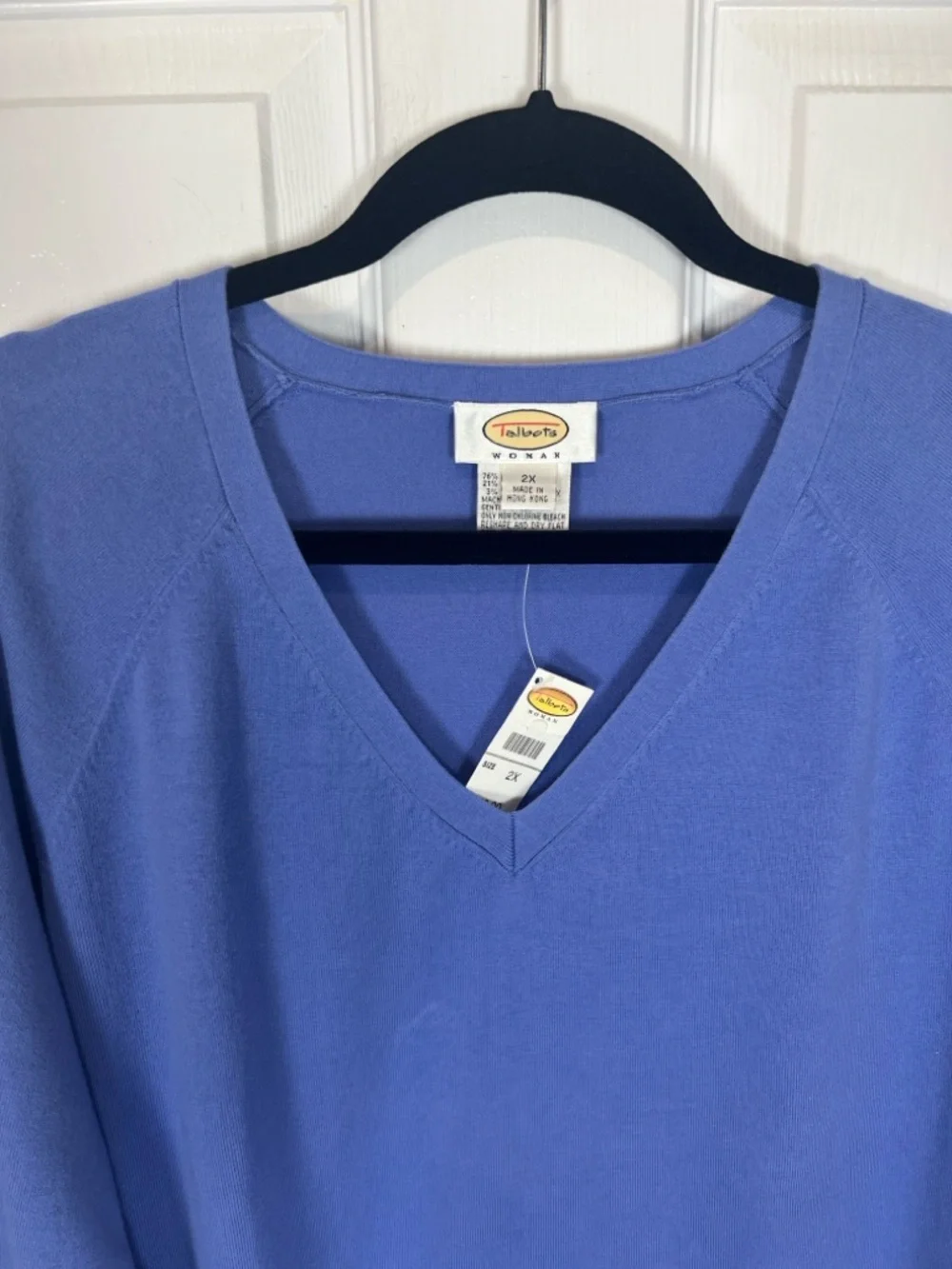 Talbots vintage blue v neck cotton blend long sleeve sweater size 2X - Picture 3 of 7